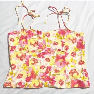 Old Navy‎ Tropical Floral Tie Strap Linen Blend Cami Top Womens Size M Smocked
